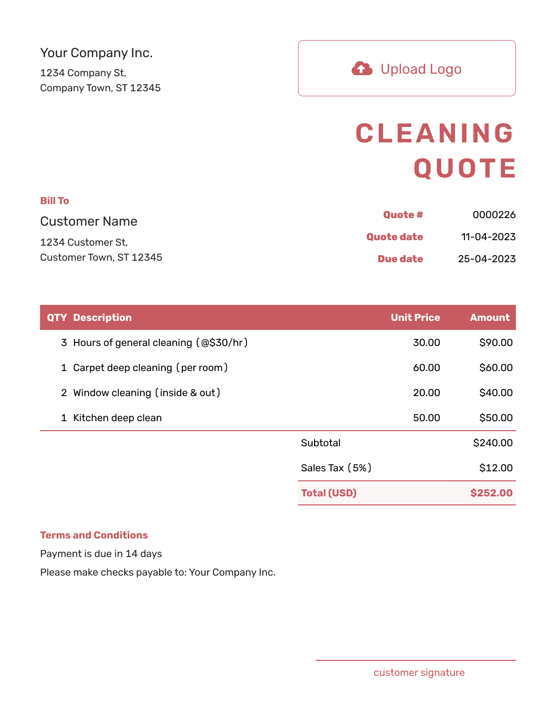 Free Cleaning Quote Template | docelf.com