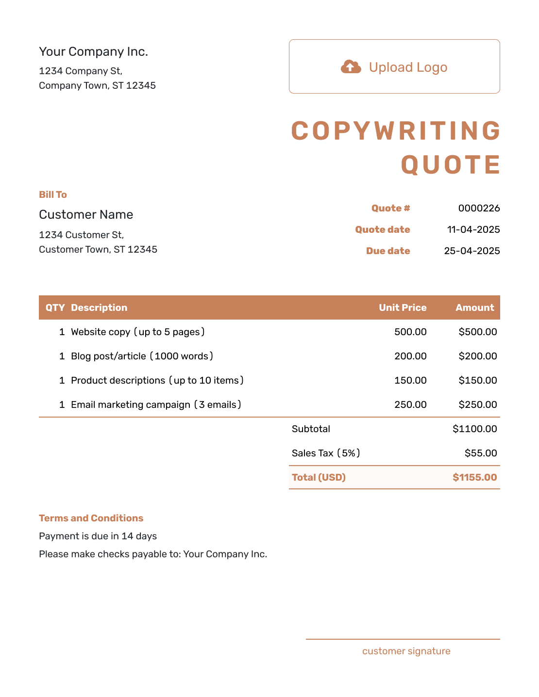 Downloadable Copywriting Quote Template