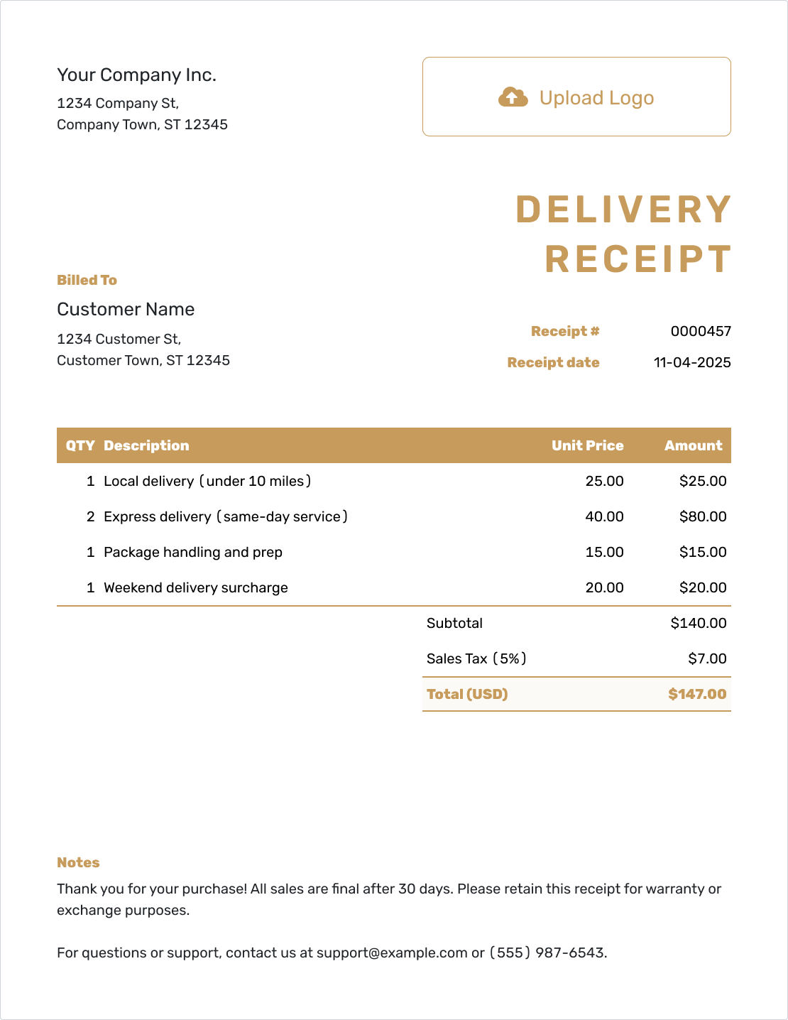 Downloadable Delivery Receipt Template