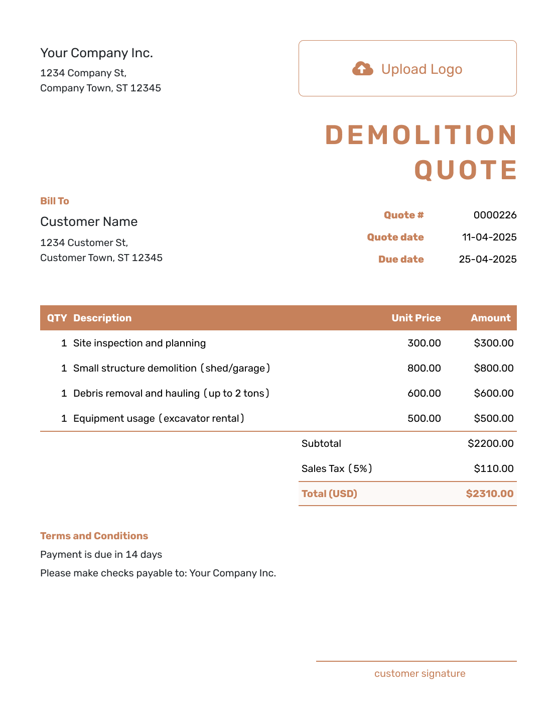 Downloadable Demolition Quote Template