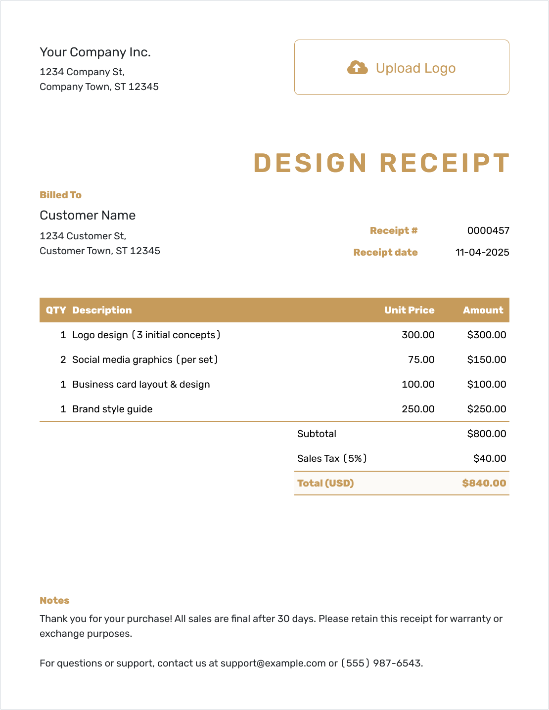 Downloadable Design Receipt Template