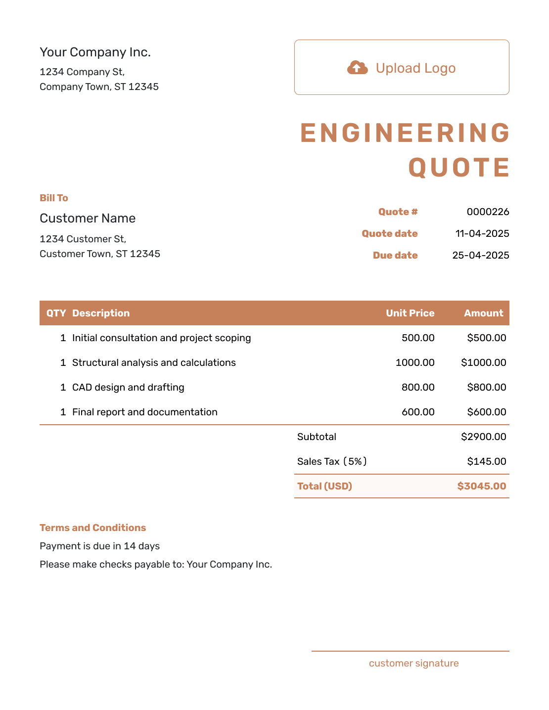 Downloadable Engineering Quote Template