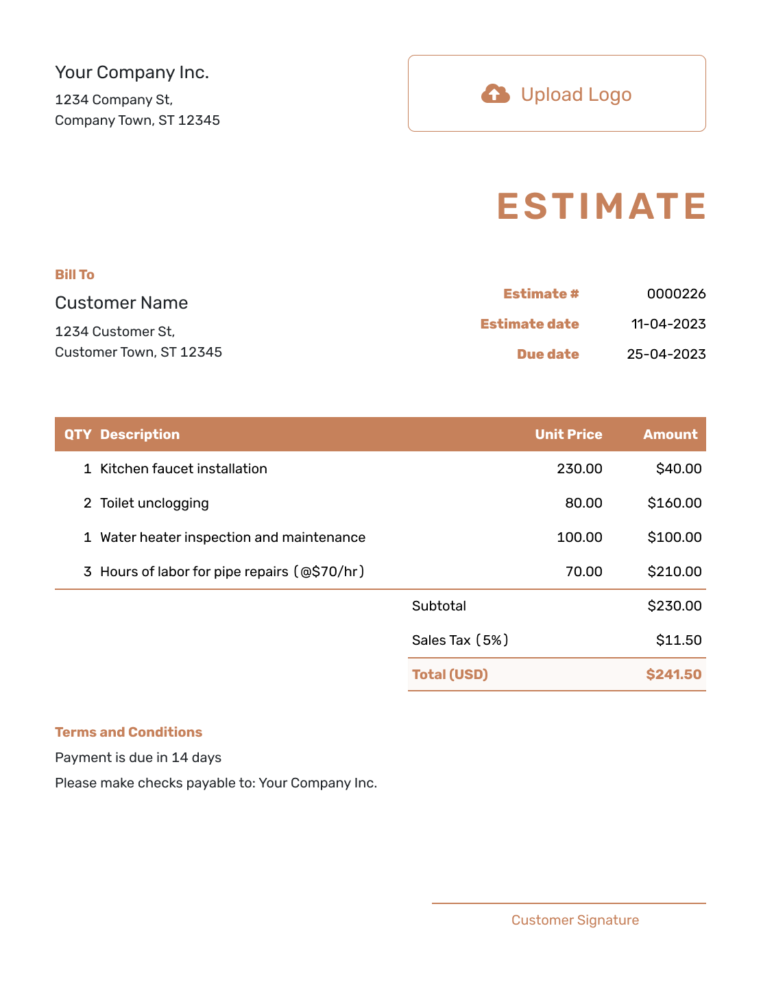 Downloadable Estimate Example Template