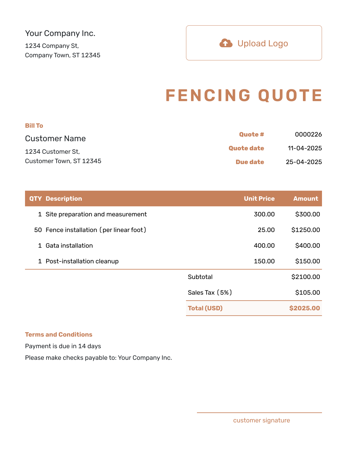 Downloadable Fencing Quote Template