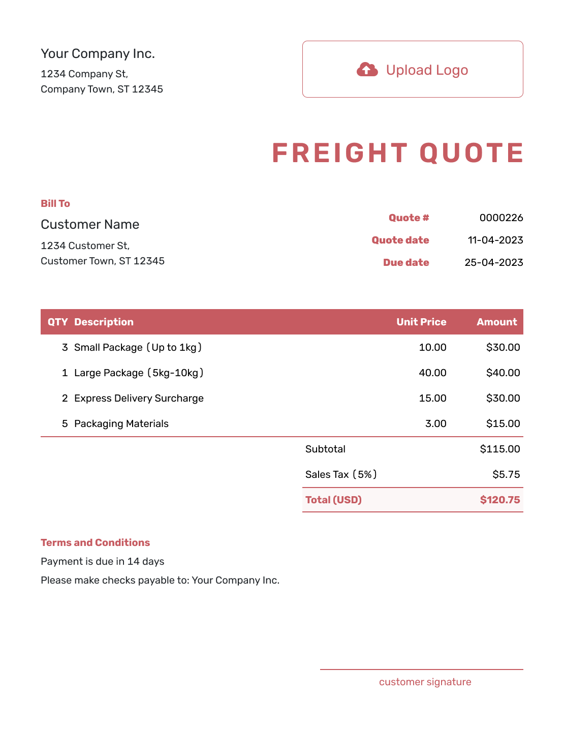 Downloadable Freight Quote Template