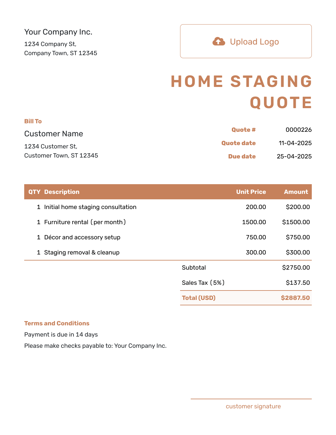 Downloadable Home Staging Quote Template