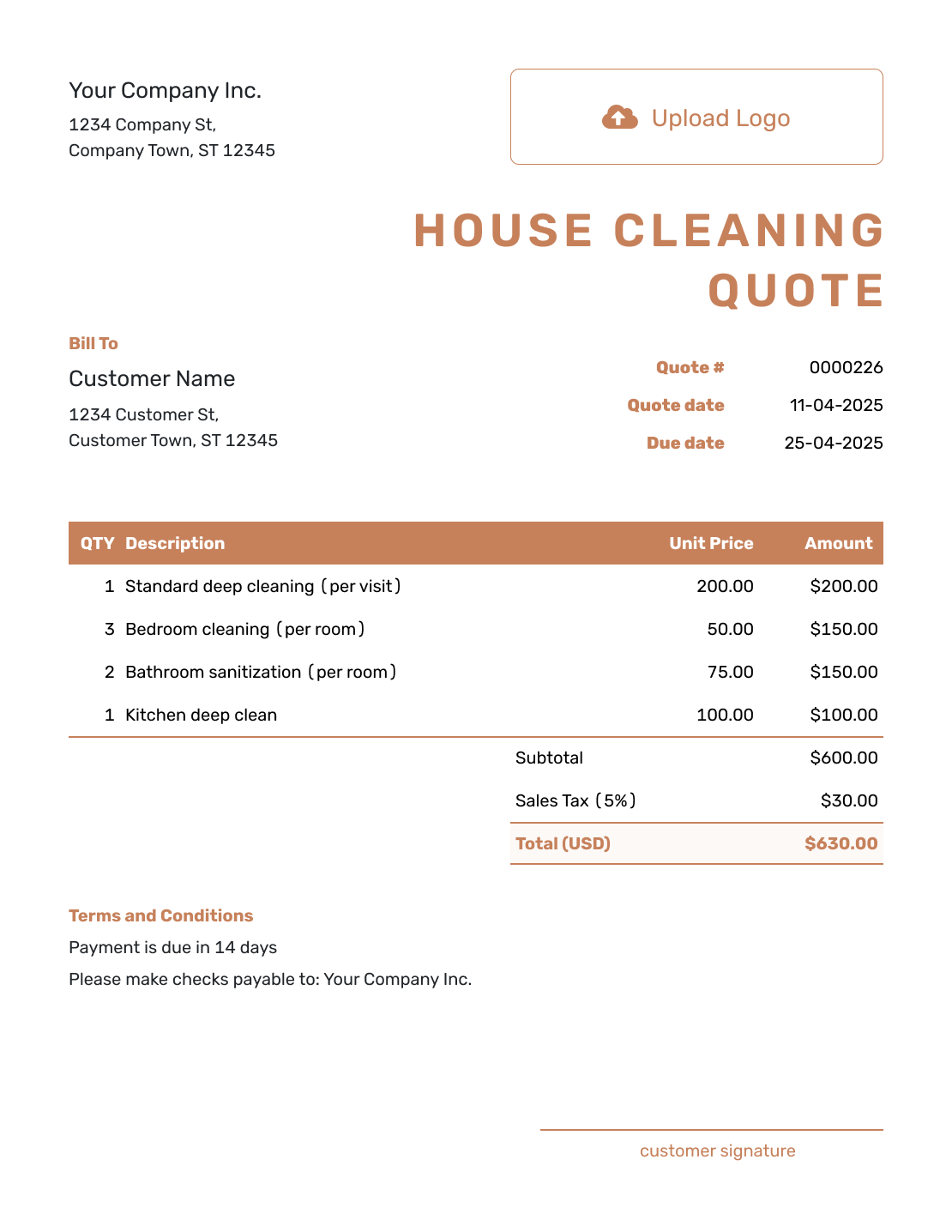 Downloadable House Cleaning Quote Template