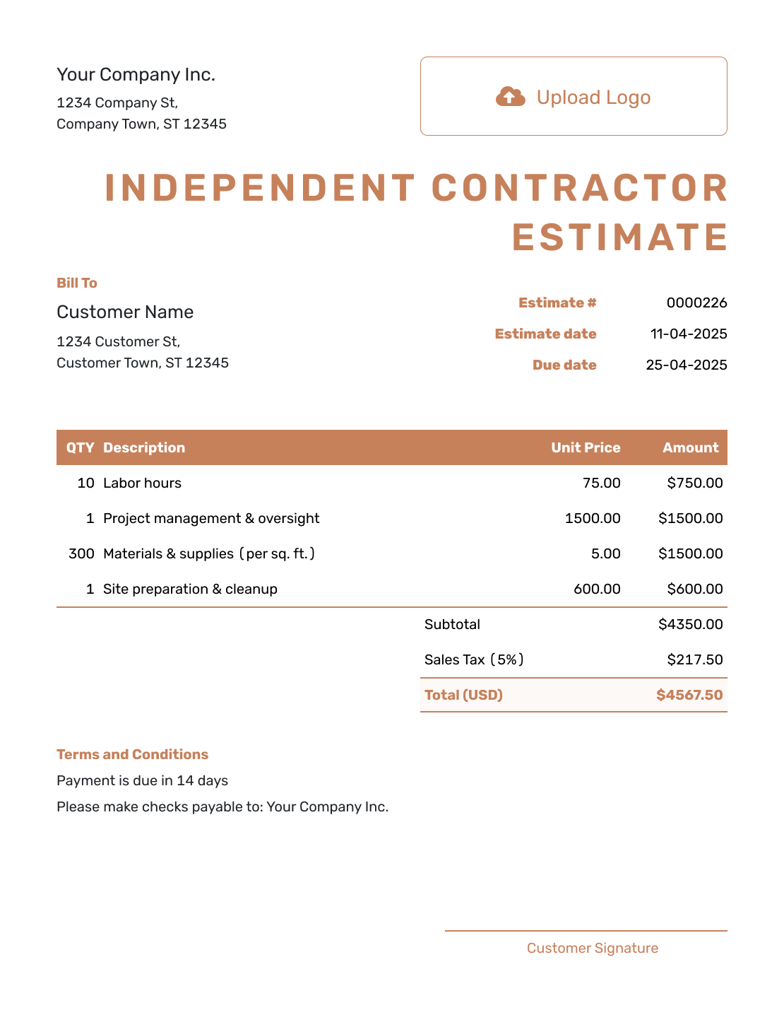 Downloadable Independent Contractor Estimate Template