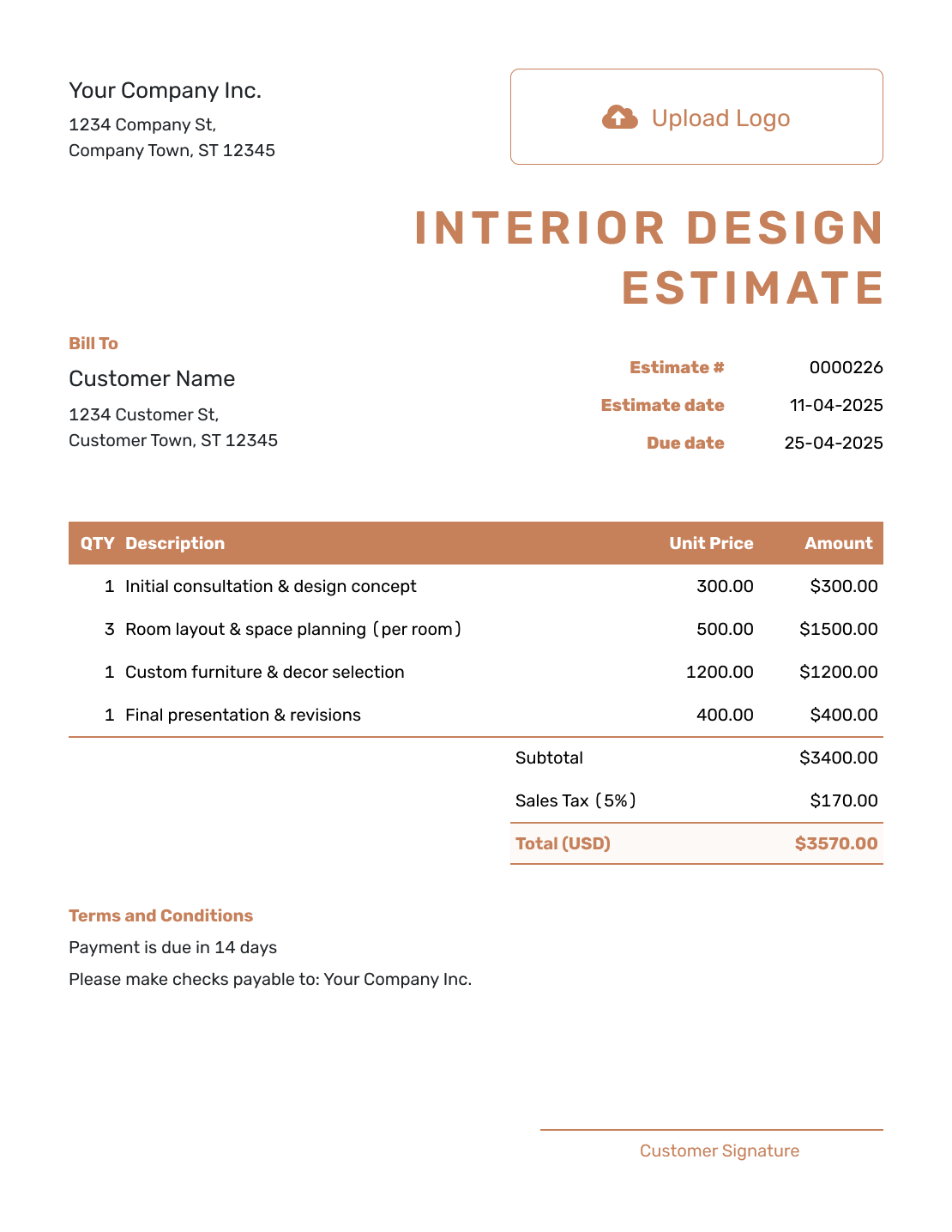 Downloadable Interior Design Estimate Template