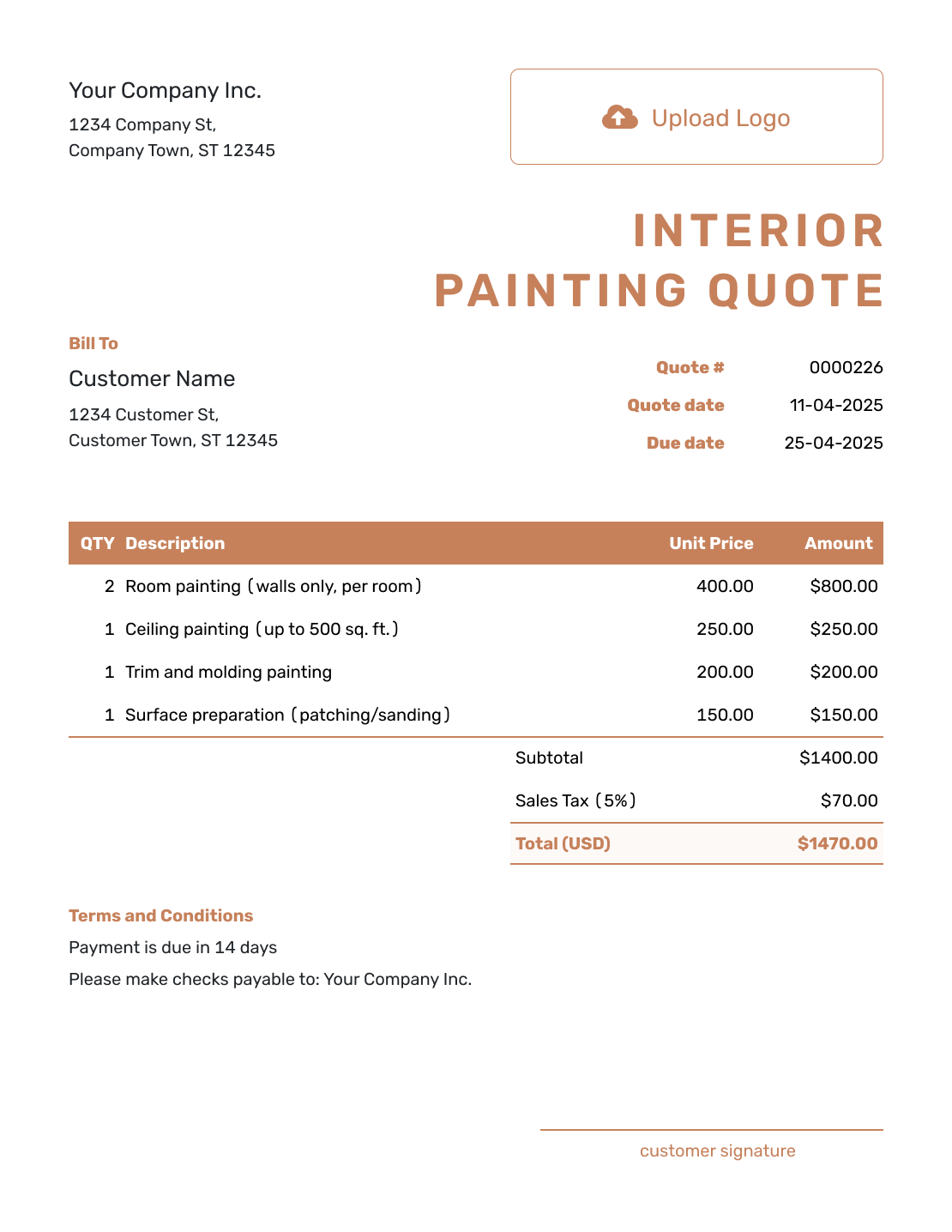 Downloadable Interior Painting Quote Template