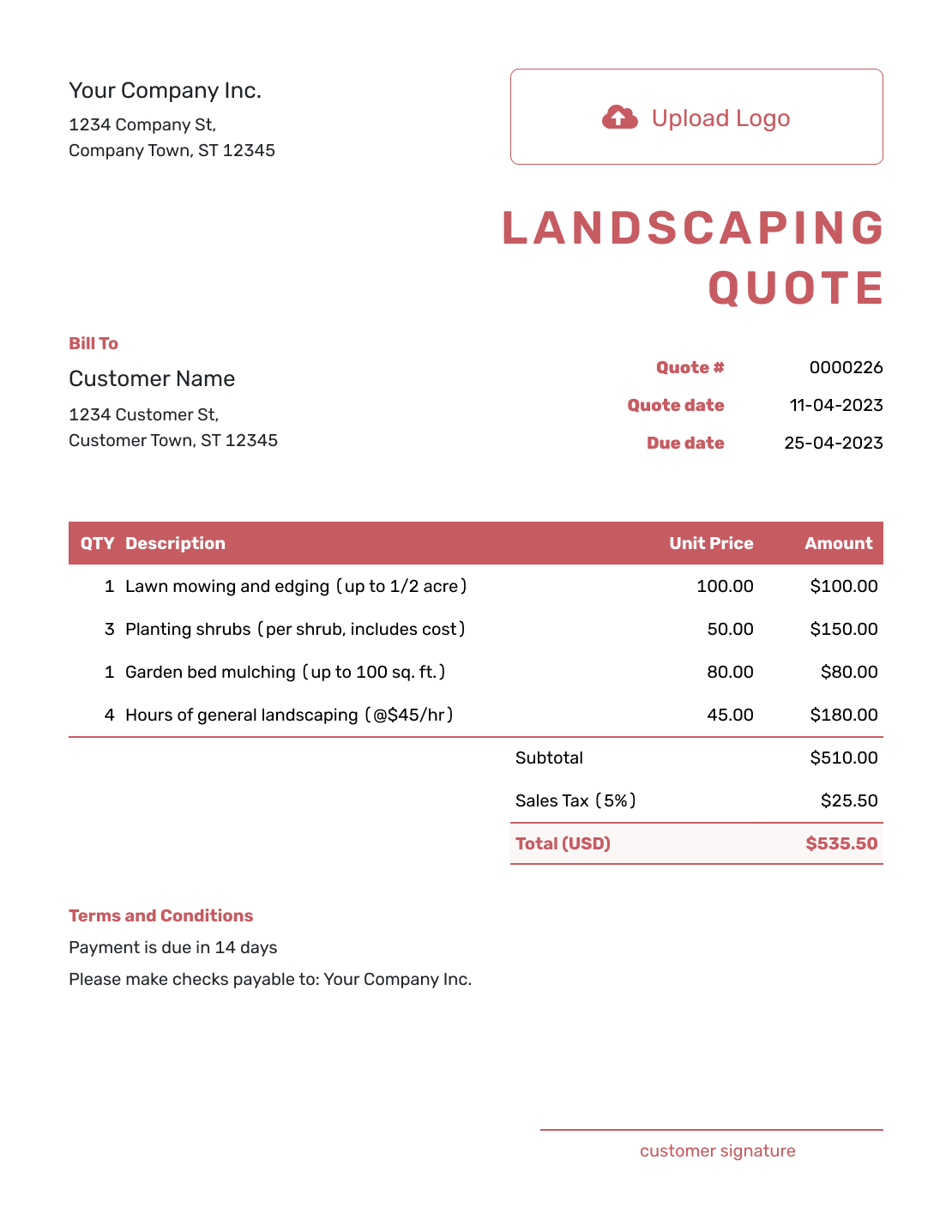 Downloadable Landscaping Quote Template