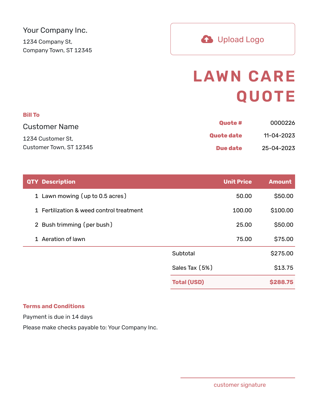 Downloadable Lawn Care Quote Template