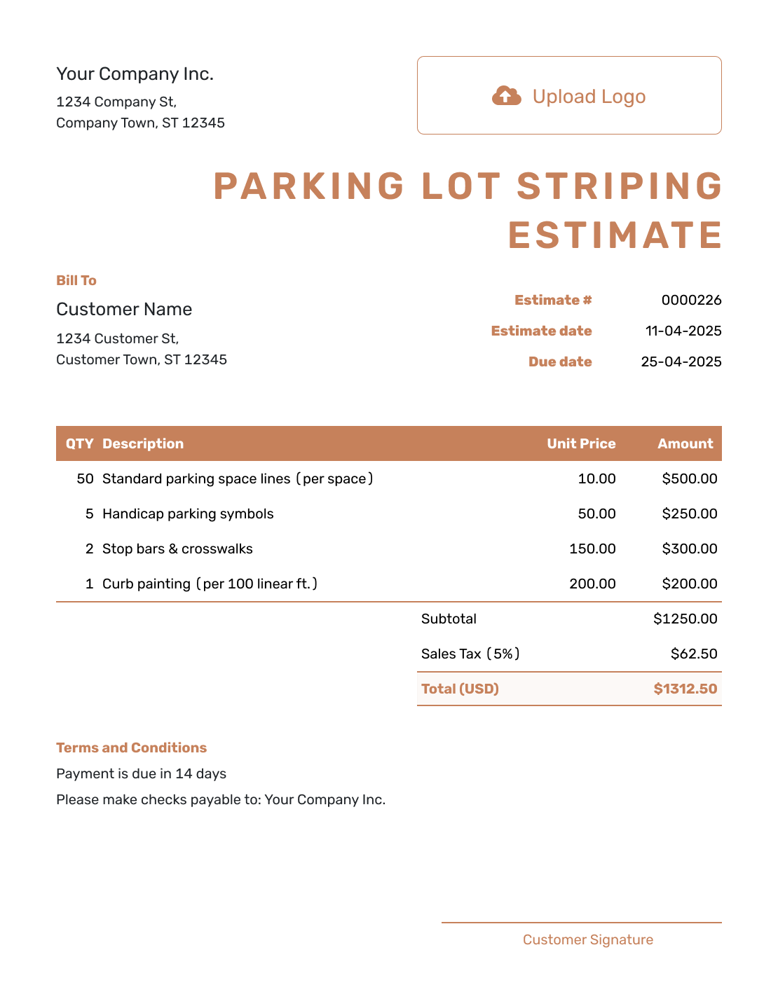 Downloadable Parking Lot Striping Estimate Template