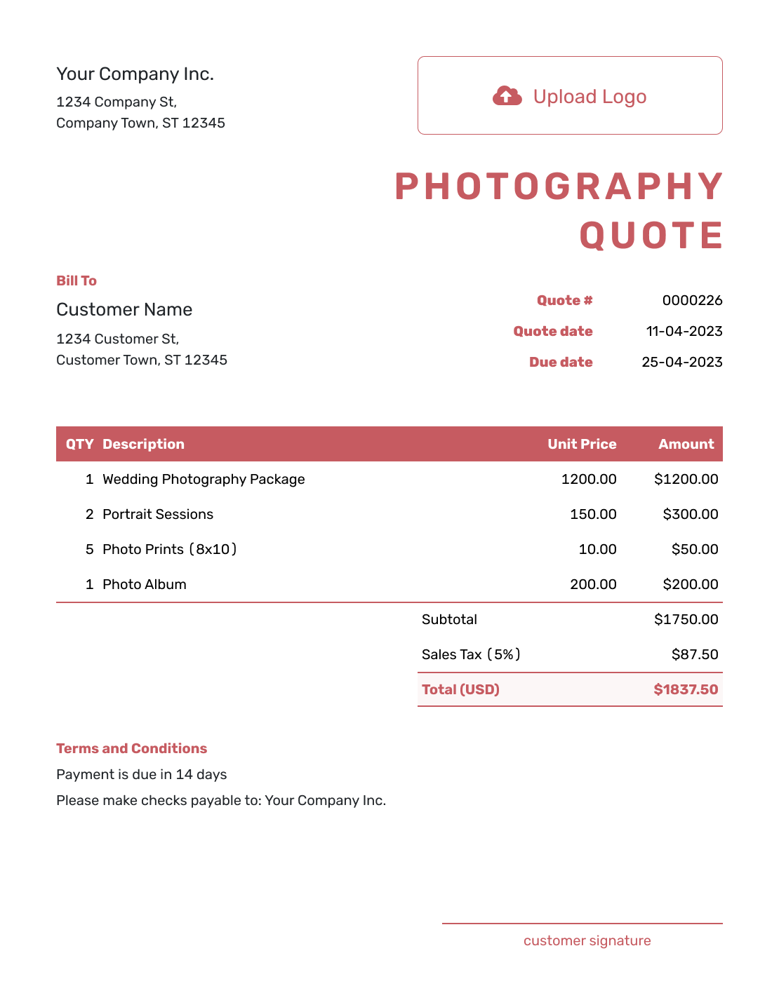 Downloadable Photography Quote Template