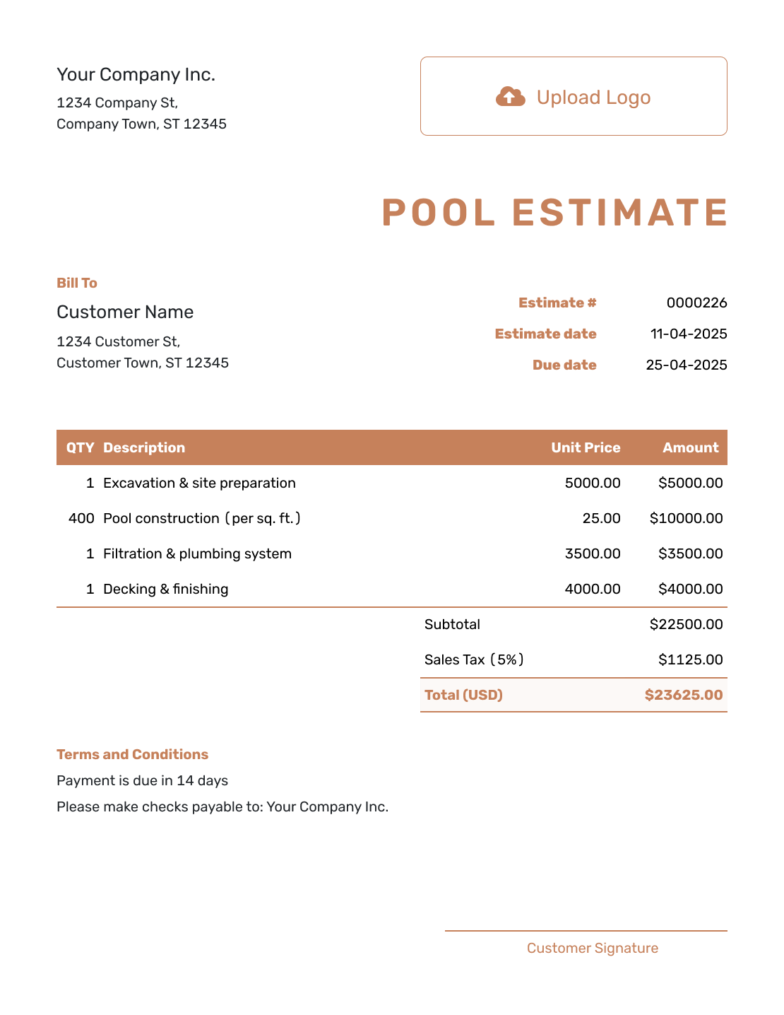 Downloadable Pool Estimate Template