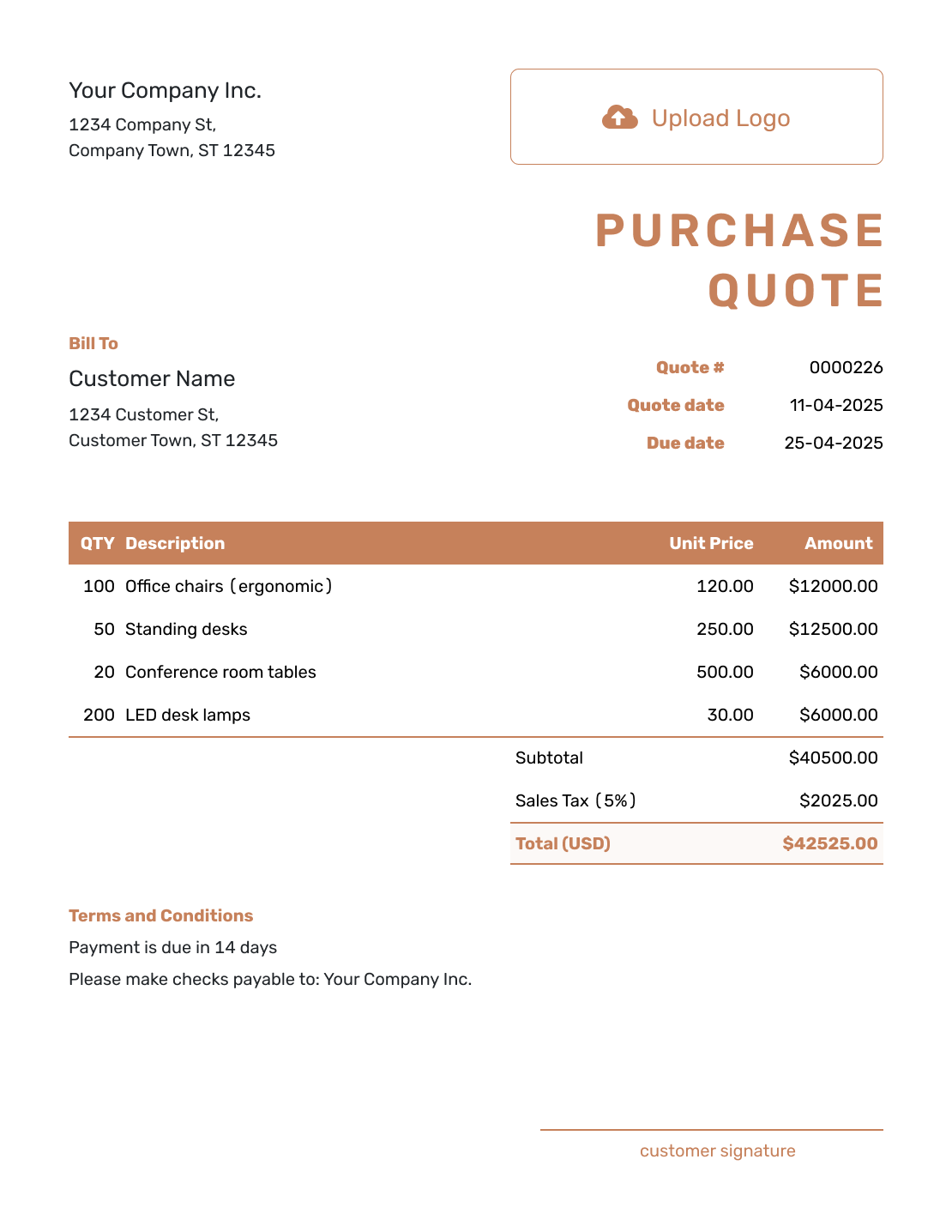 Downloadable Purchase Quote Template