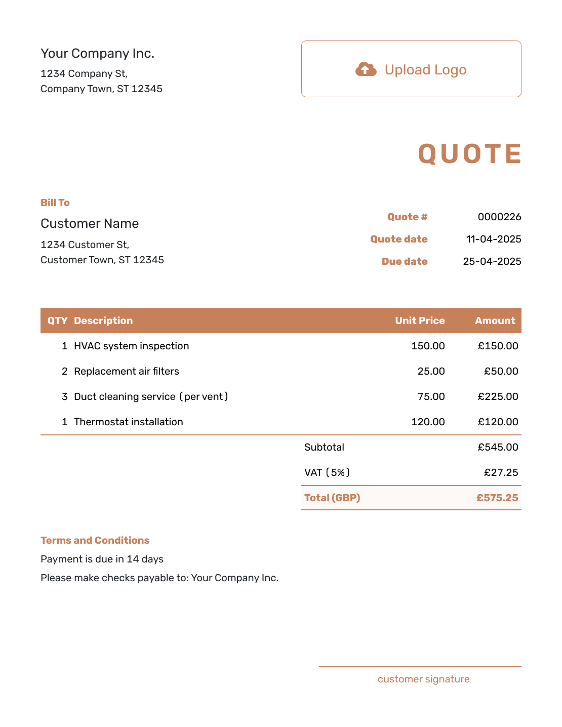 Downloadable Quotation Template UK