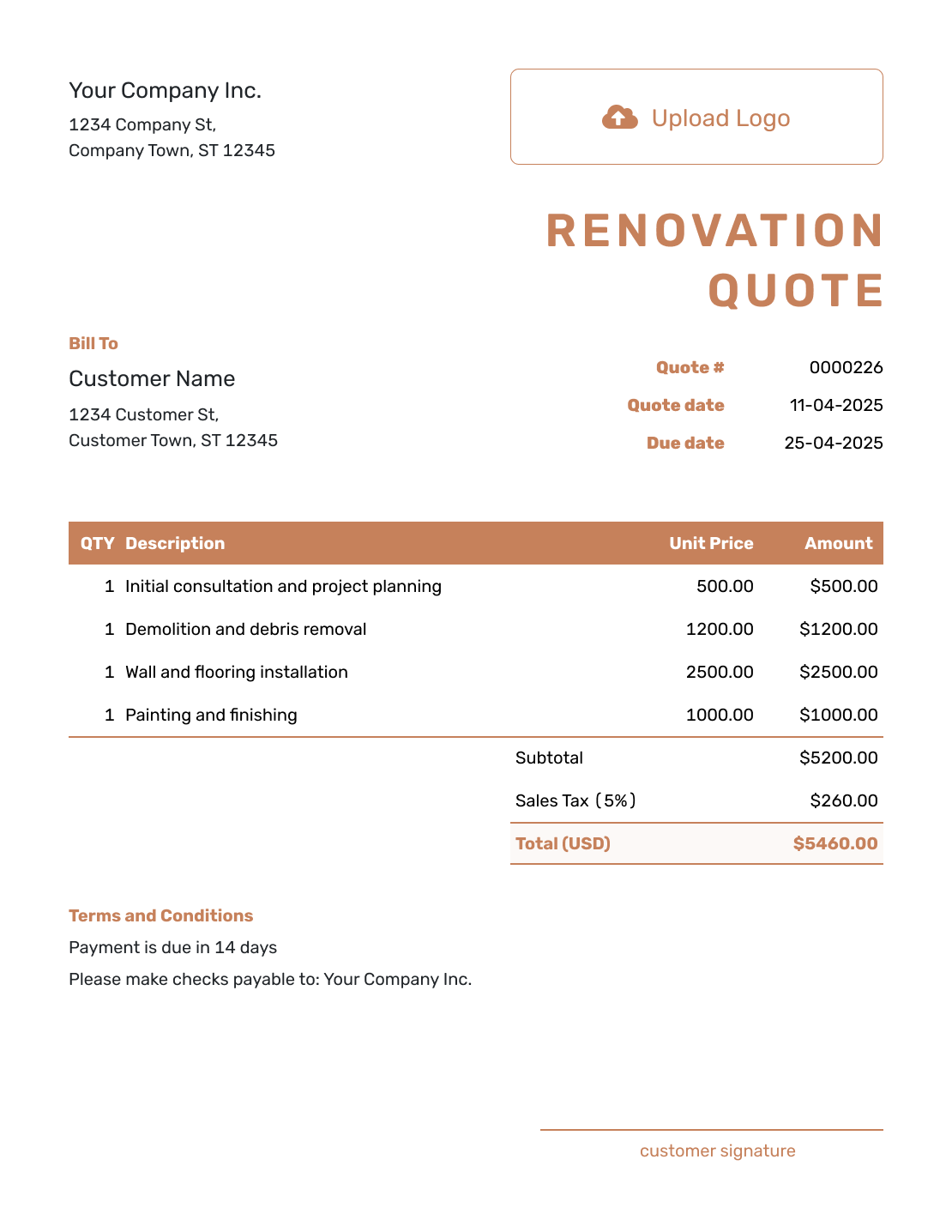 Downloadable Renovation Quote Template