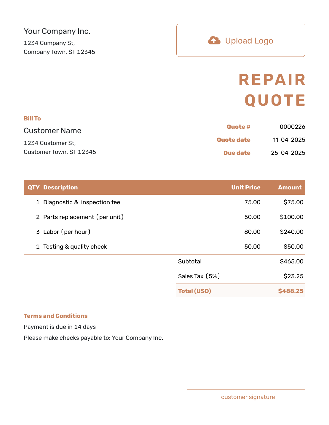 Downloadable Repair Quote Template