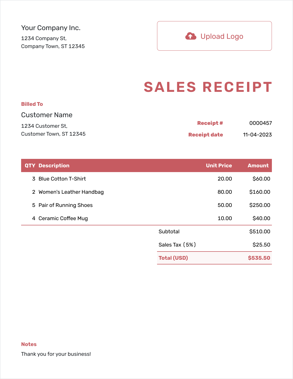 Downloadable Sales Receipt Template