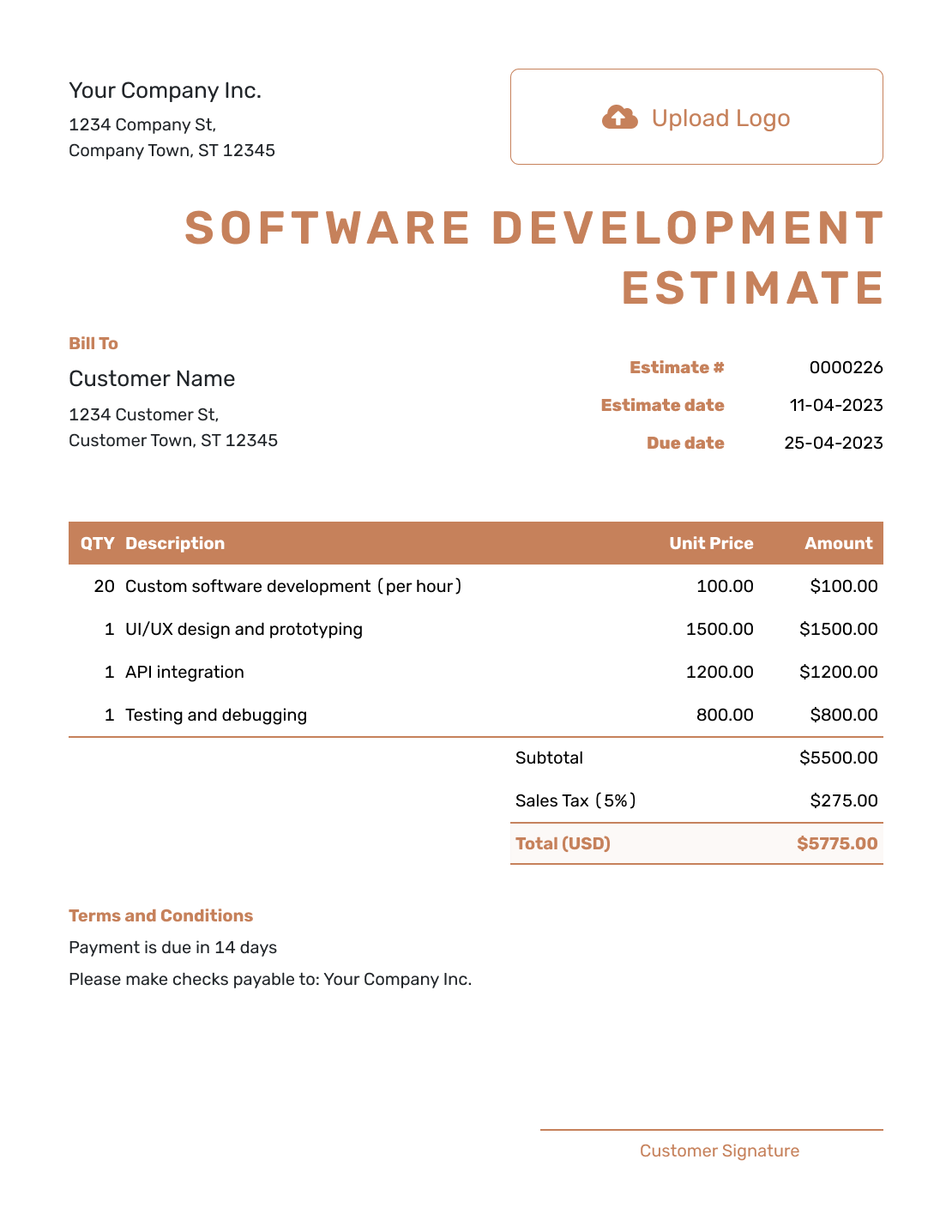 Downloadable Software Development Estimate Template