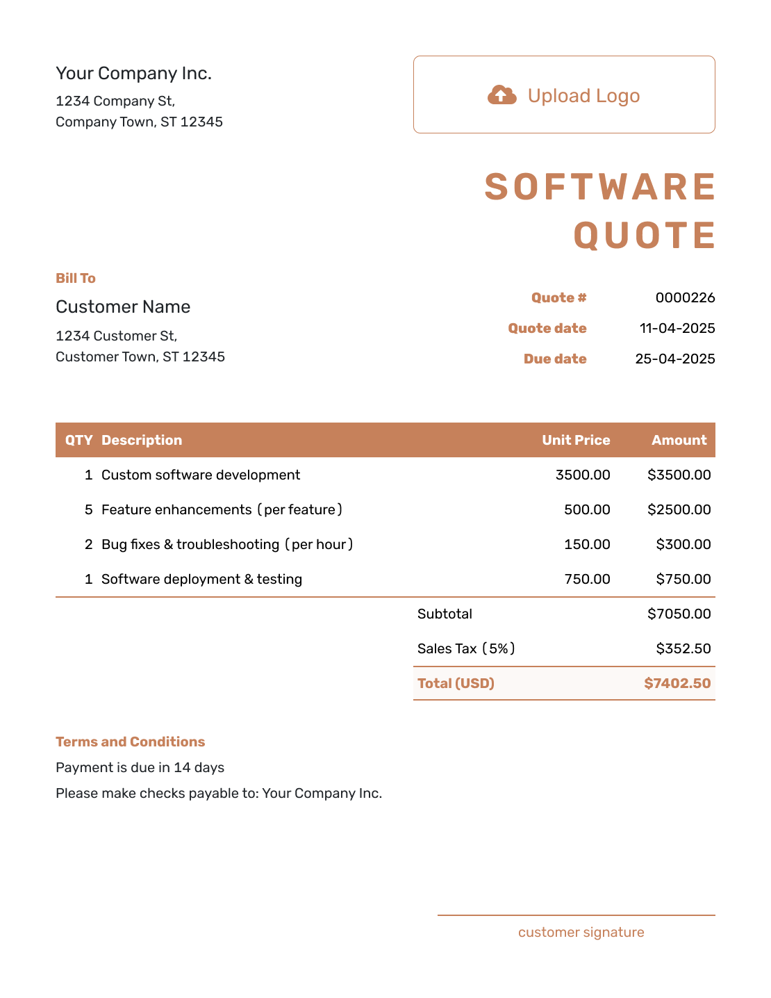 Downloadable Software Quote Template