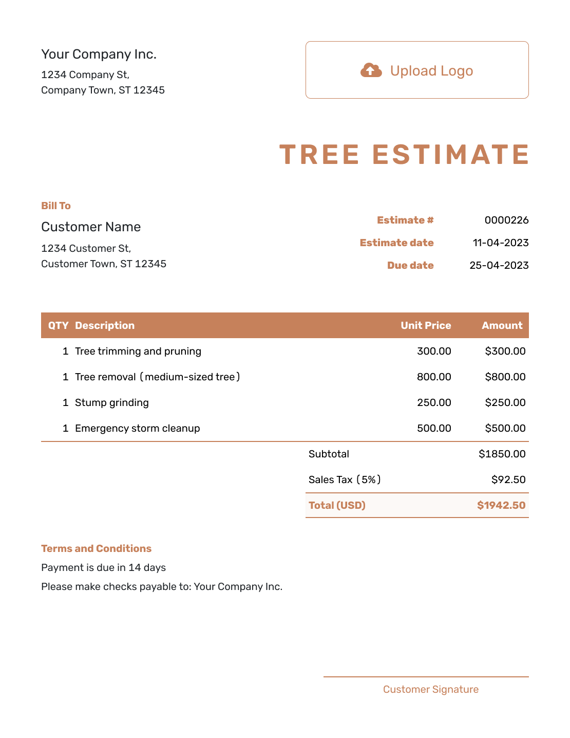 Downloadable Tree Estimate Template