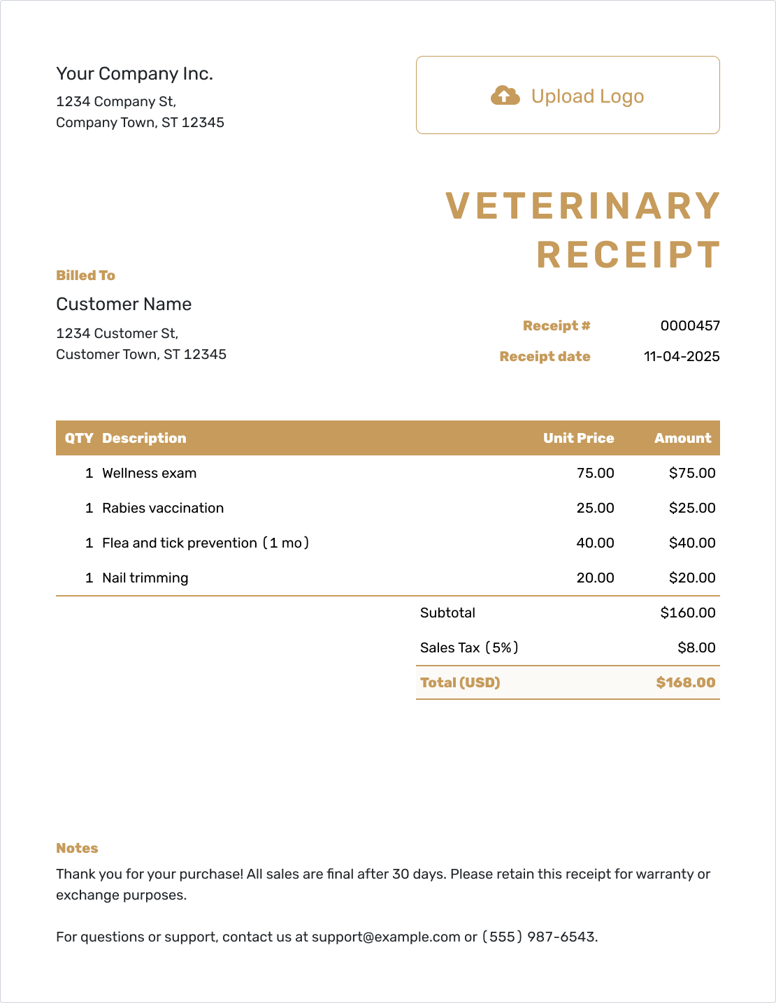 Downloadable Vet Receipt Template