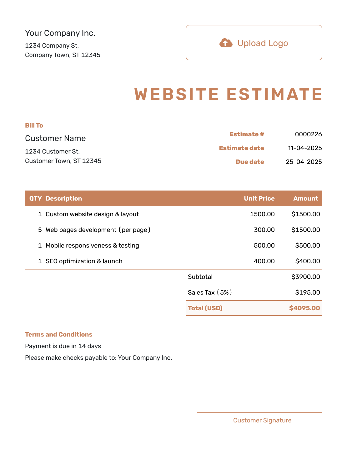 Downloadable Website Estimate Template