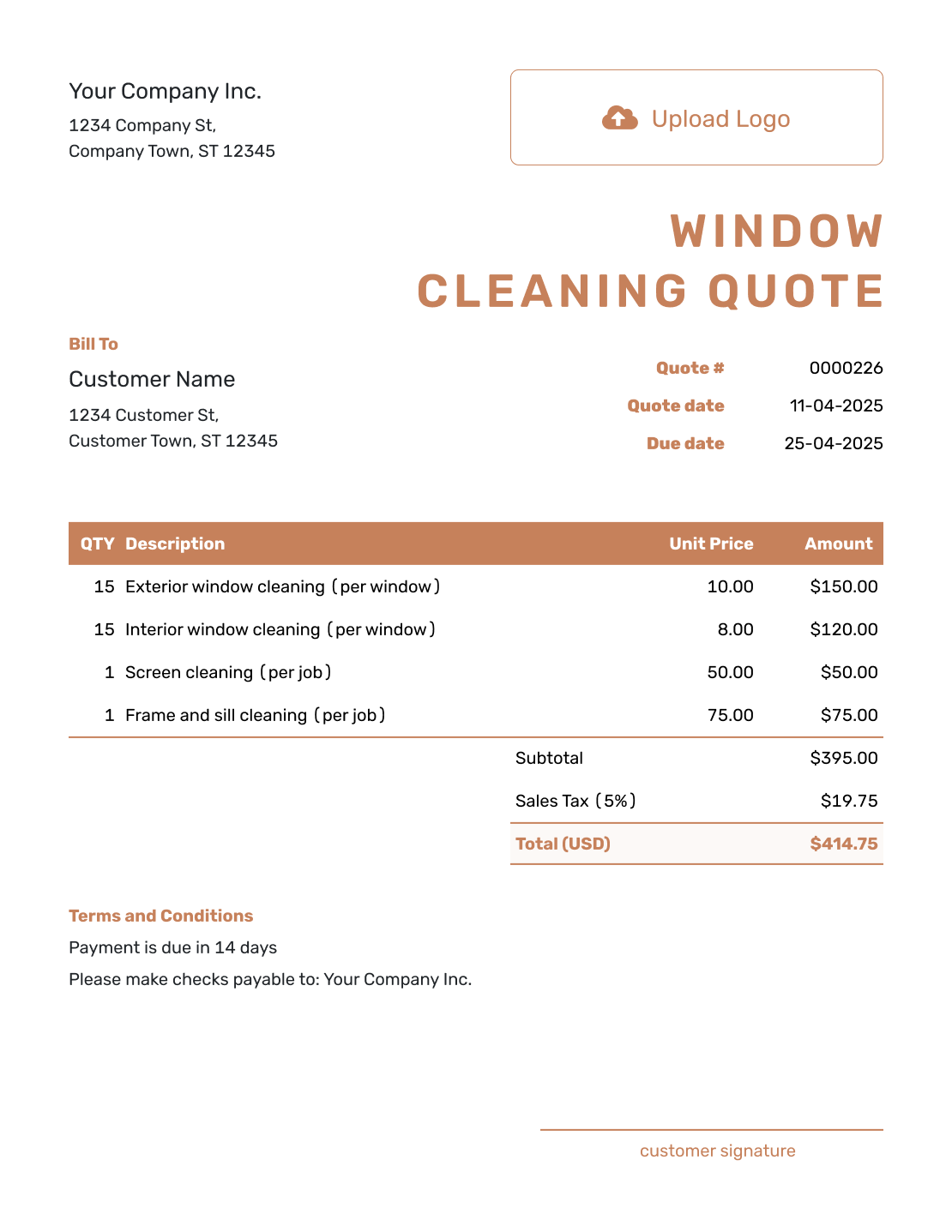 Downloadable Window Cleaning Quote Template