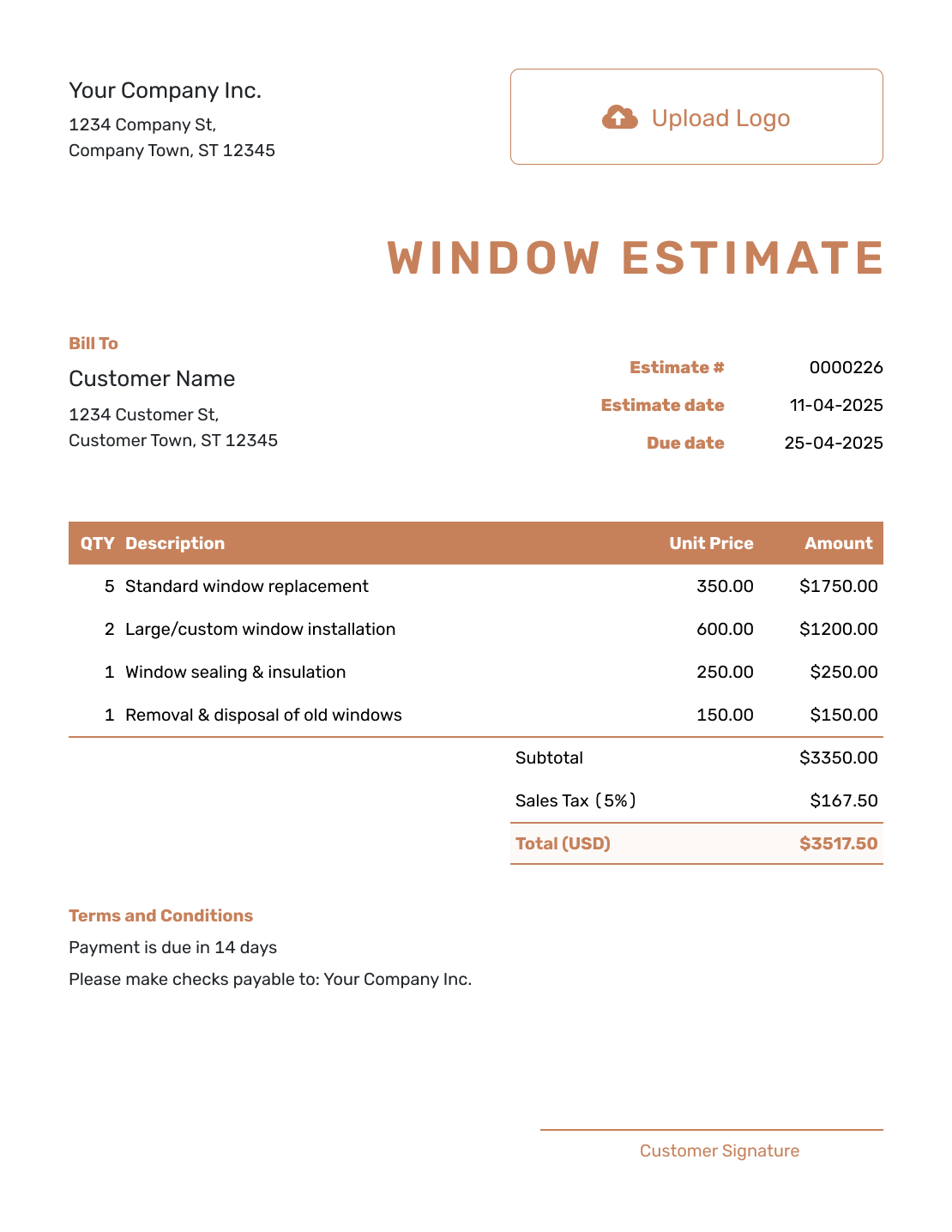 Downloadable Window Estimate Template