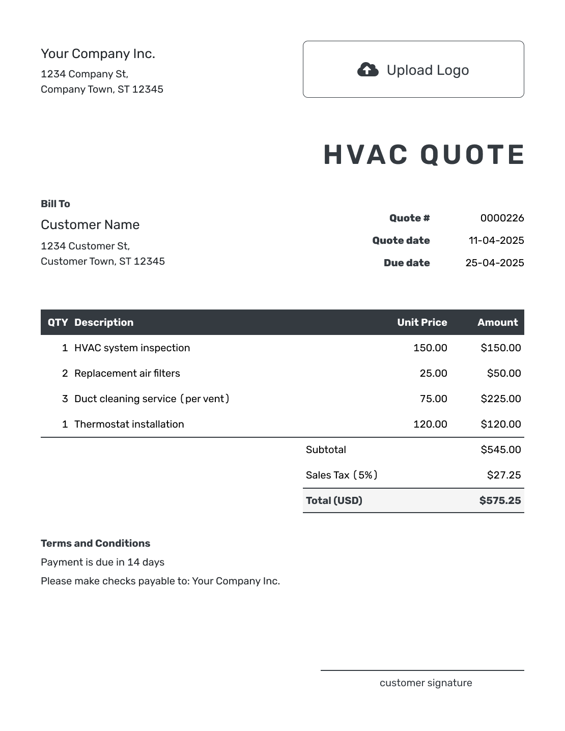 Editable HVAC Quote Template