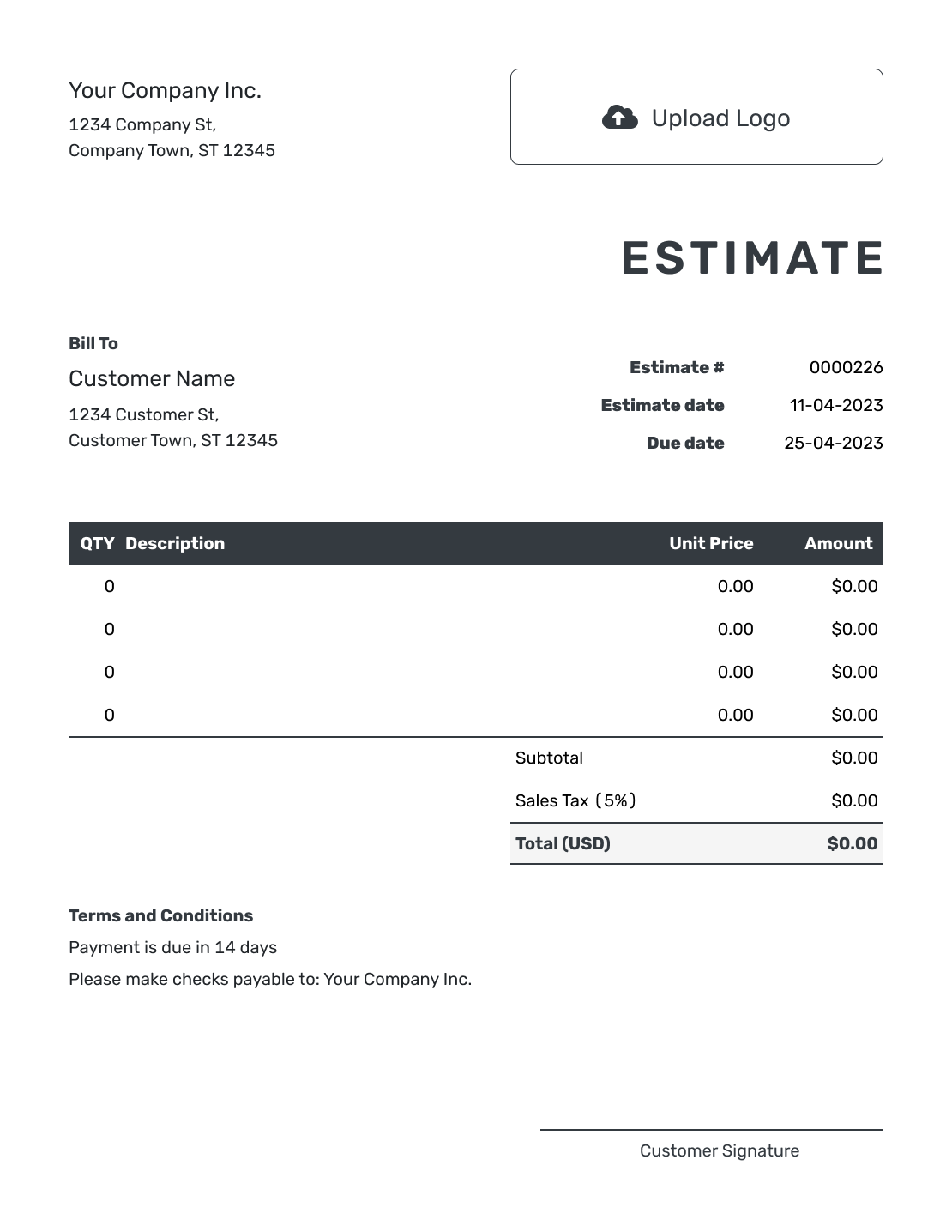 Editable Blank Estimate Template