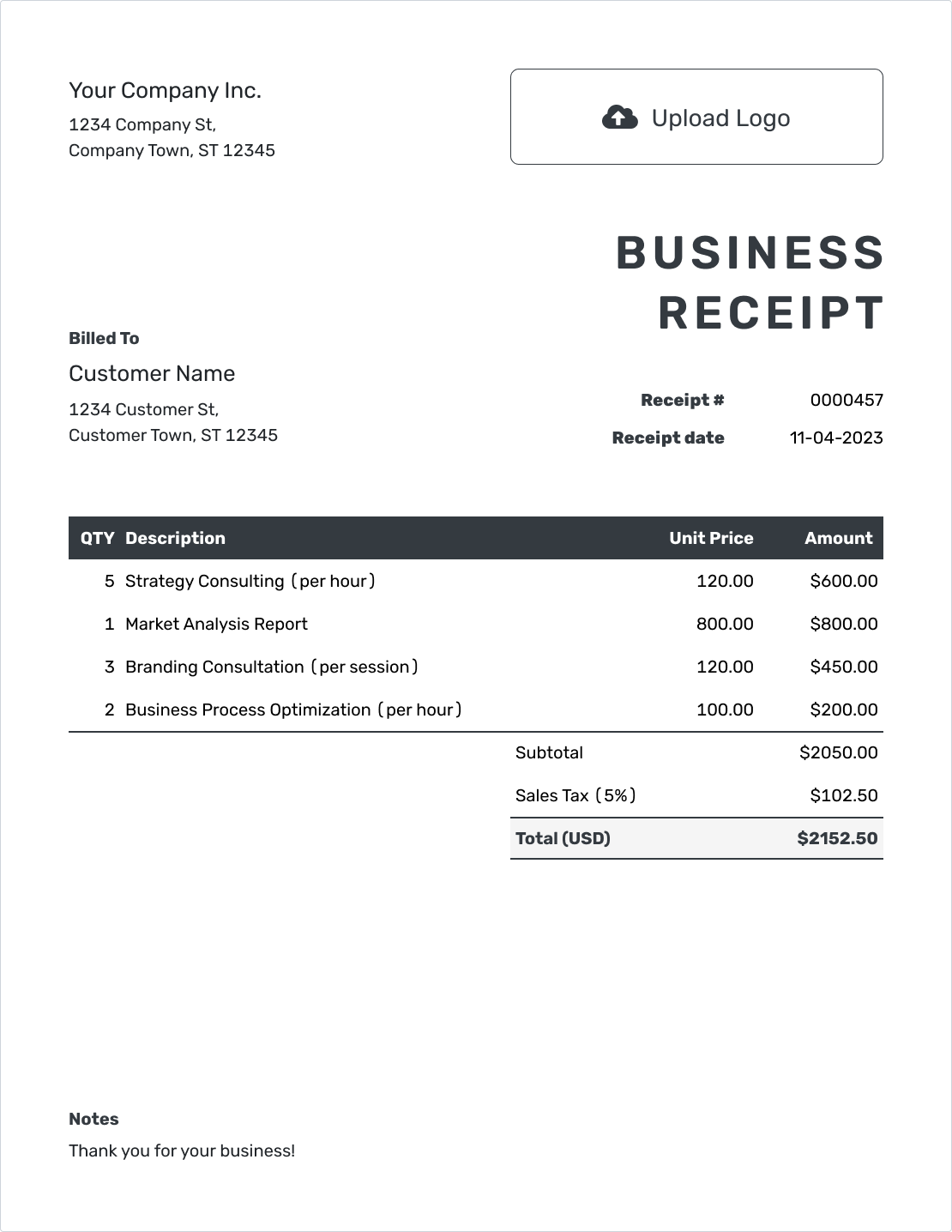 Editable Business Receipt Template