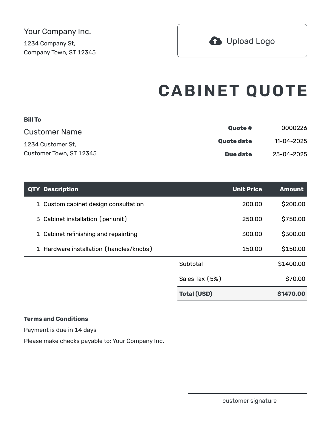 Editable Cabinet Quote Template