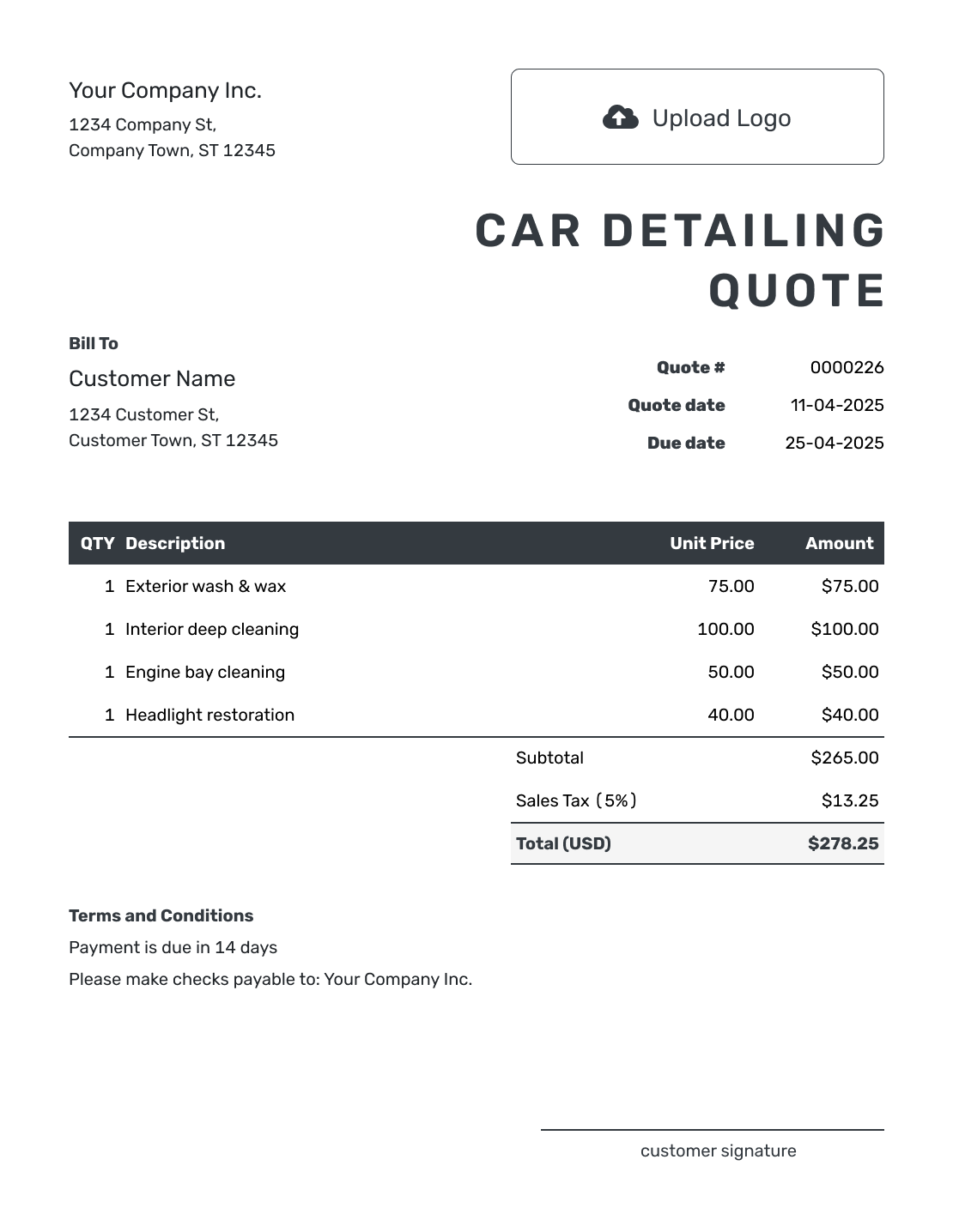 Editable Car Detailing Quote Template