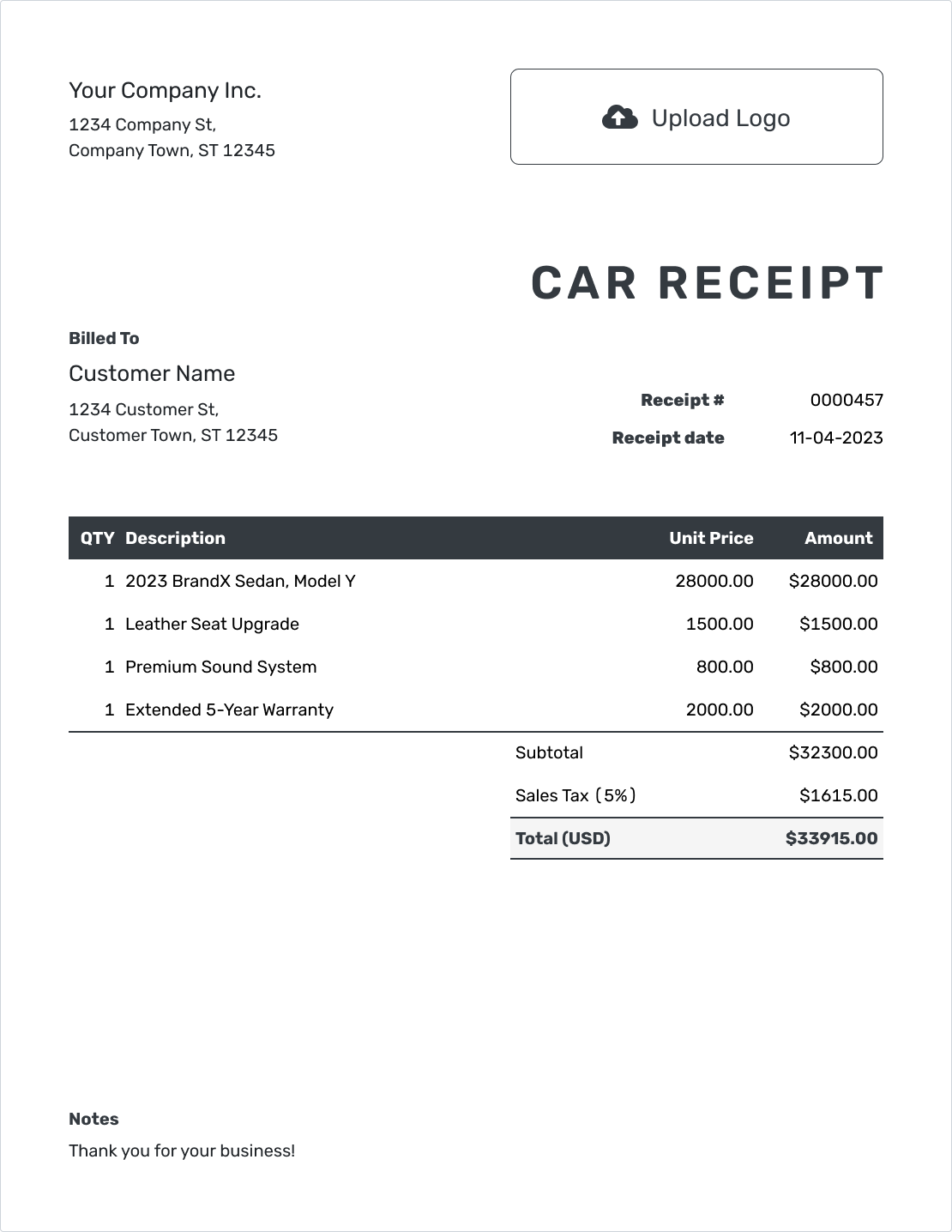 Editable Car Receipt Template