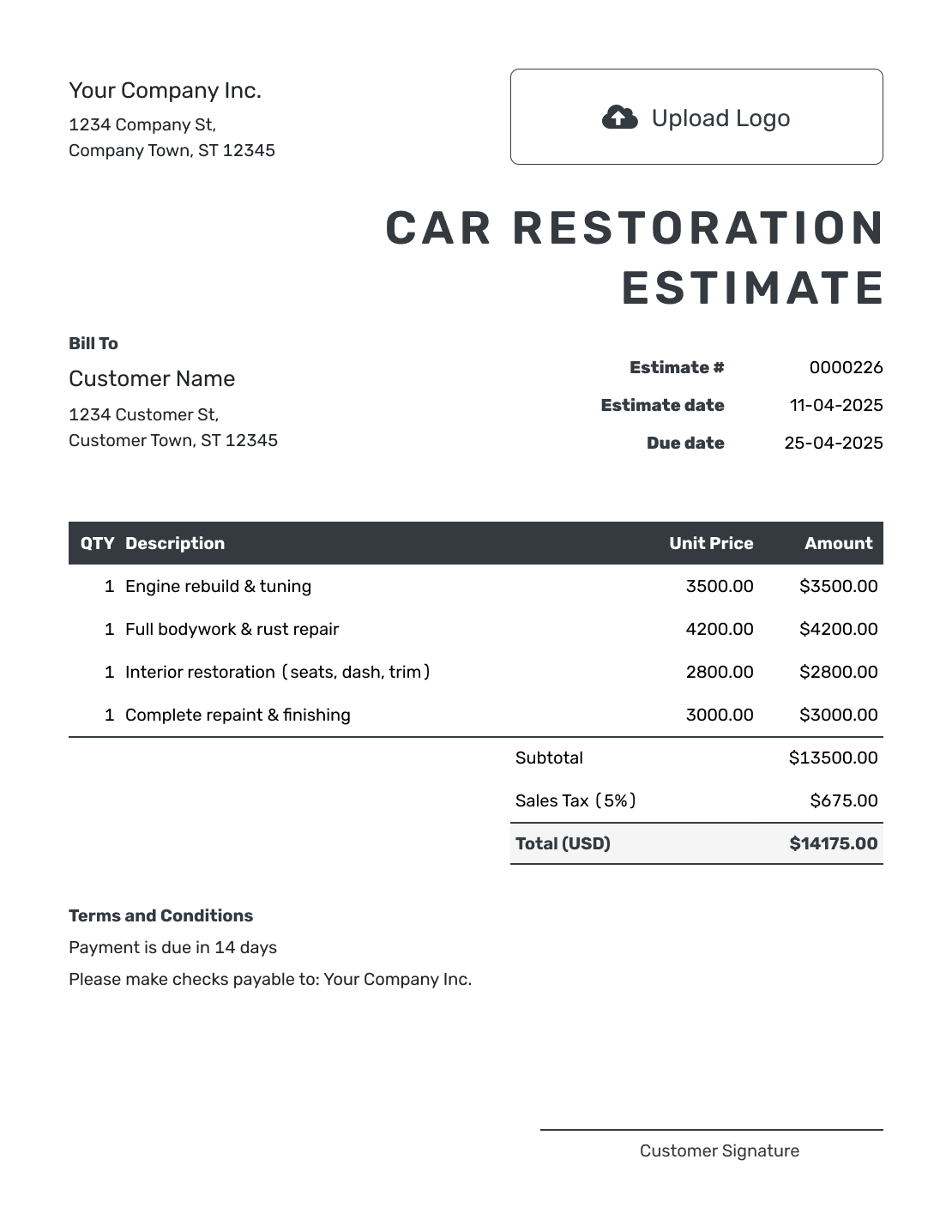 Editable Car Restoration Estimate Template