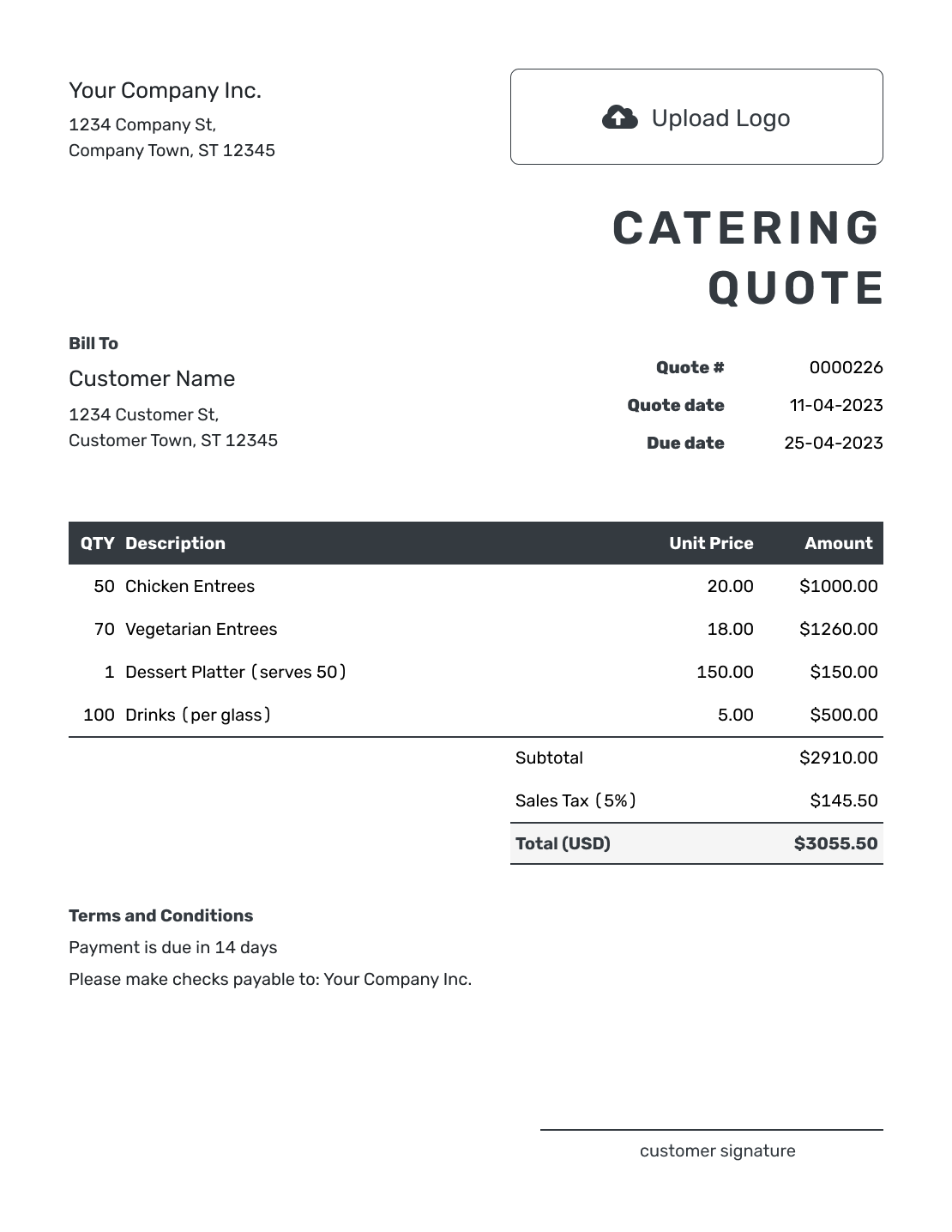 Editable Catering Quote Template