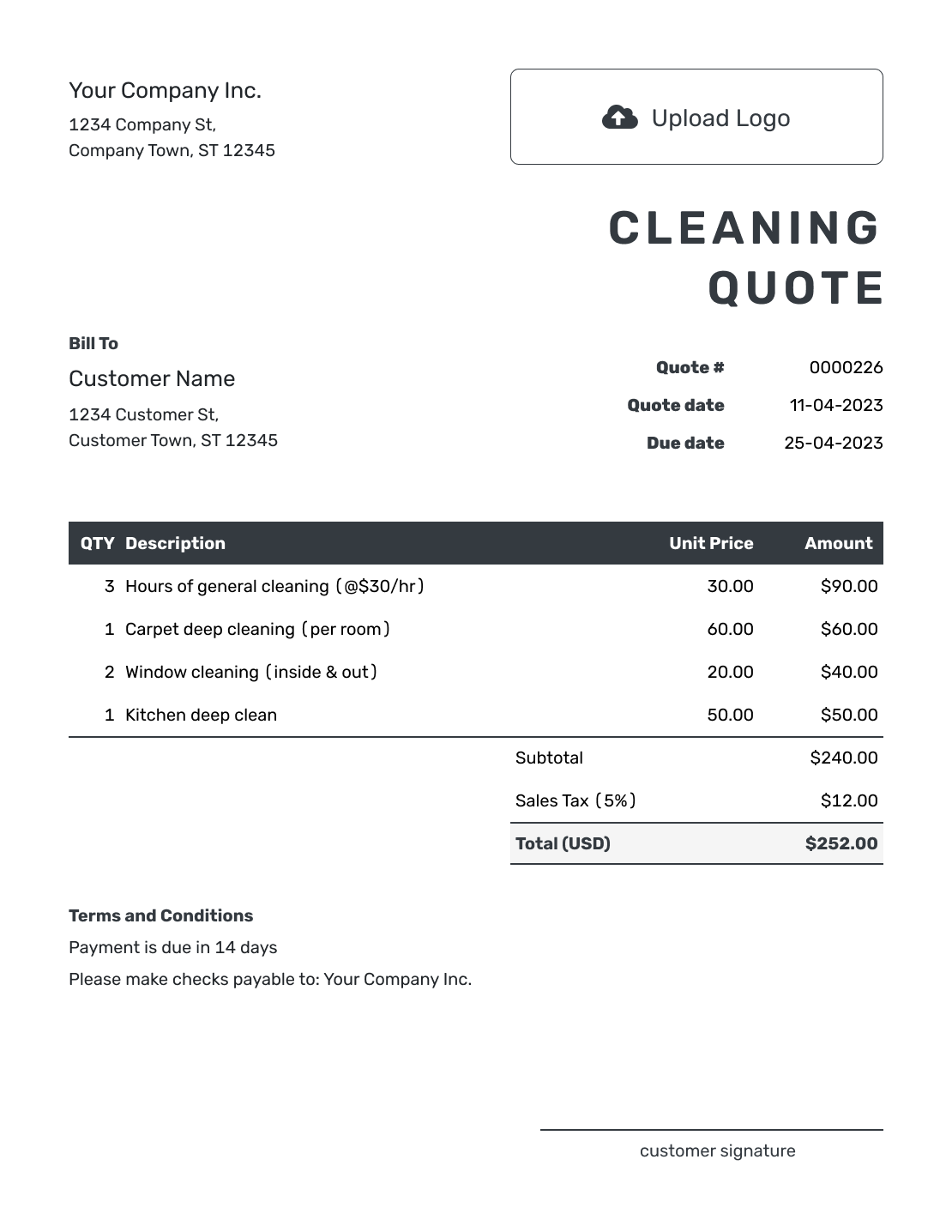 Editable Cleaning Quote Template