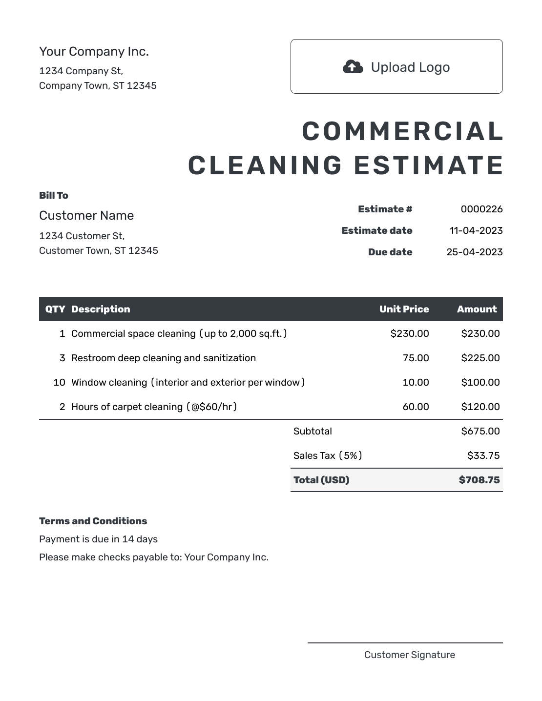Editable Commercial Cleaning Estimate Template