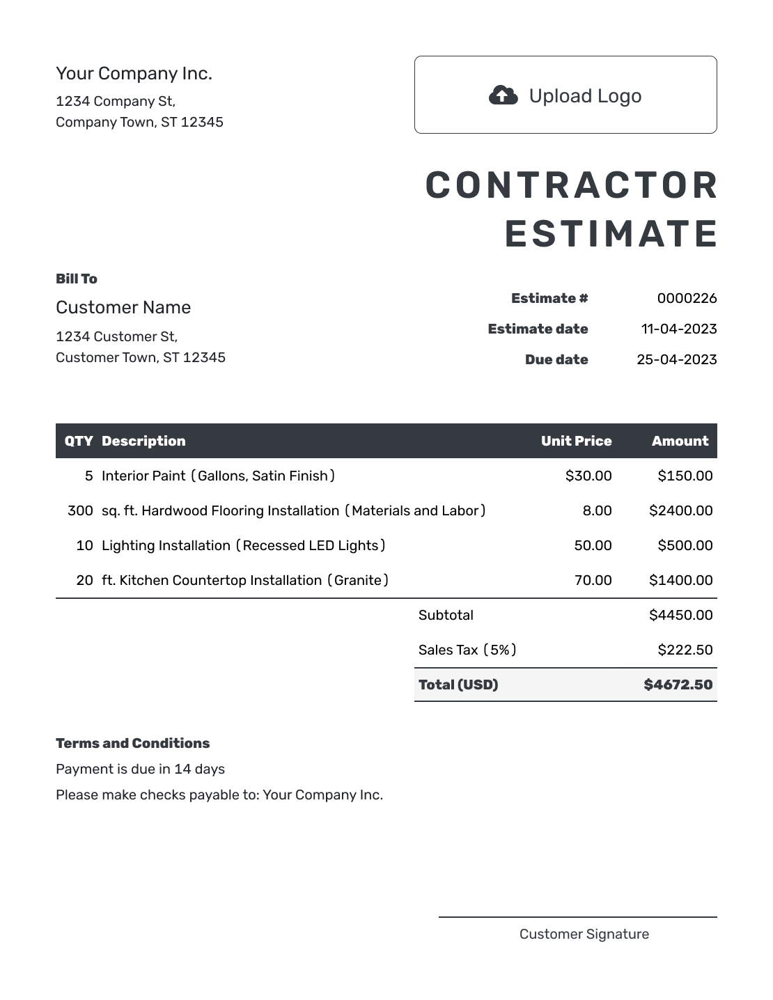 Editable Contractor Estimate Template