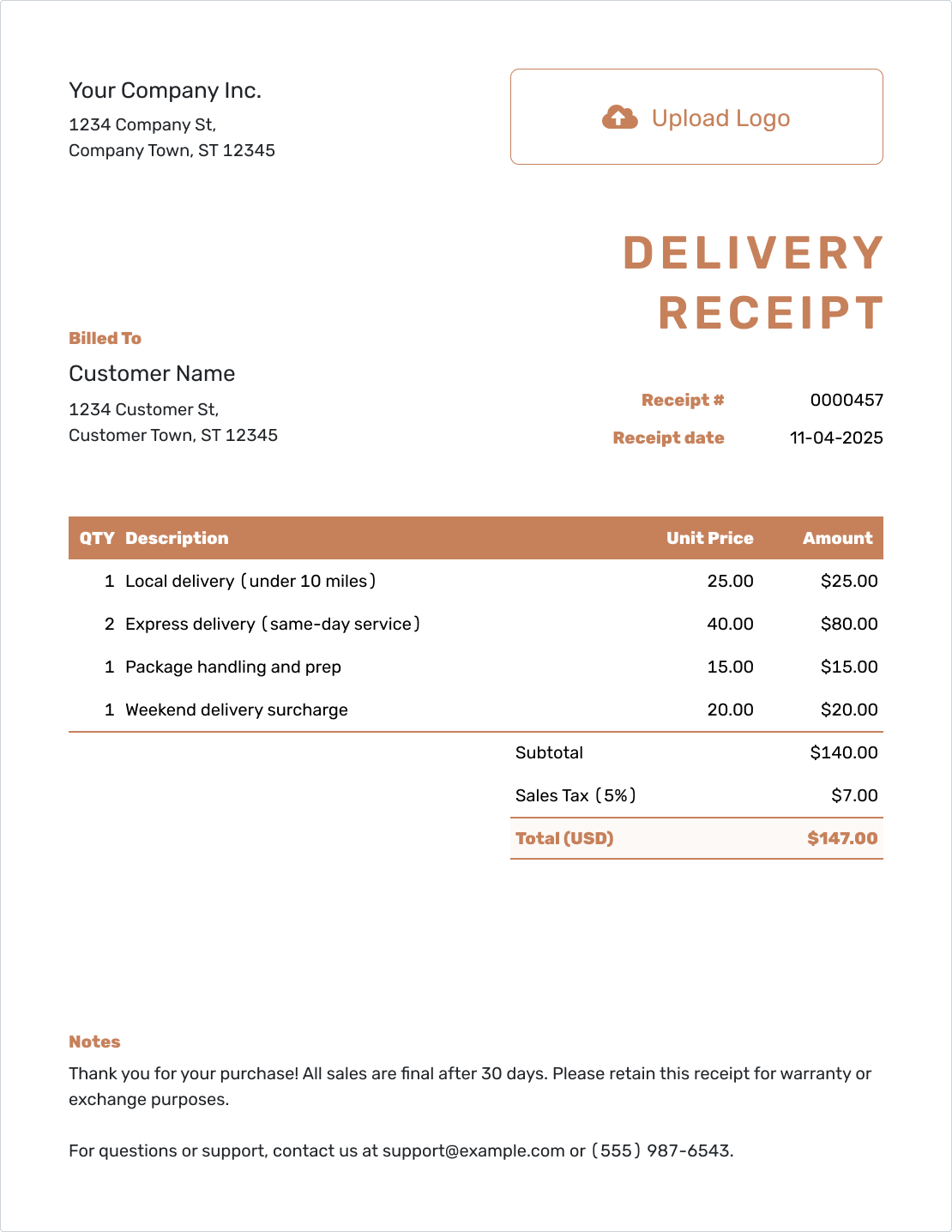Editable Delivery Receipt Template