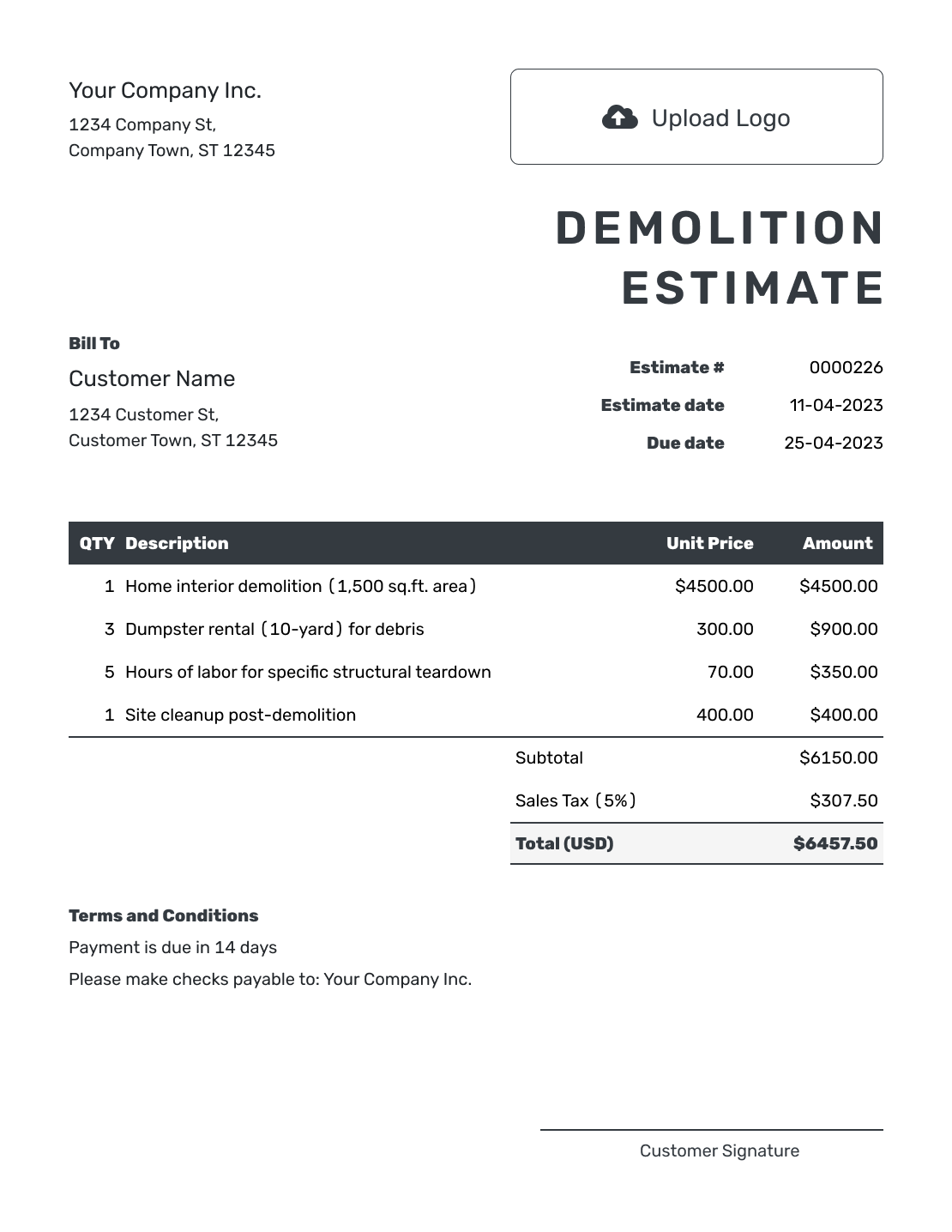 Editable Demolition Estimate Template