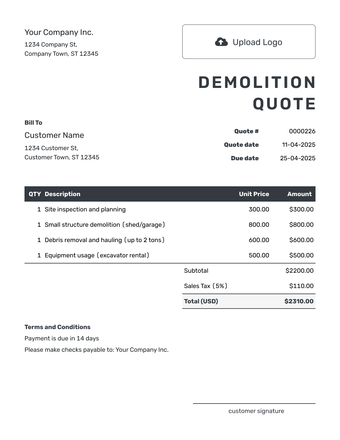 Editable Demolition Quote Template