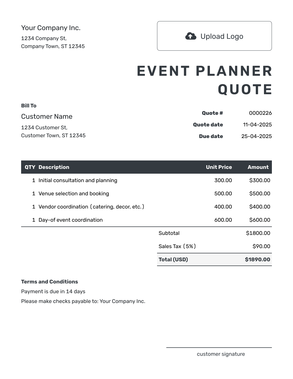 Editable Event Planner Quote Template