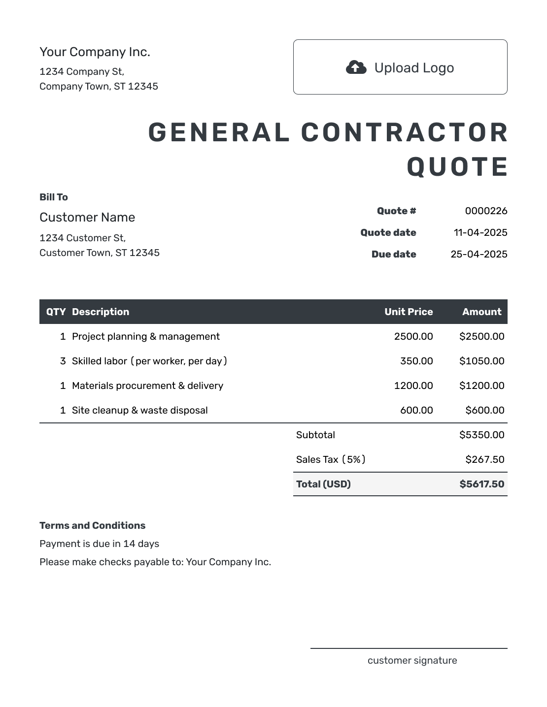 Editable General Contractor Quote Template