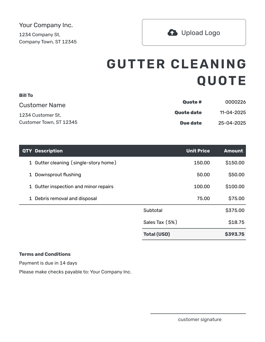 Editable Gutter Cleaning Quote Template