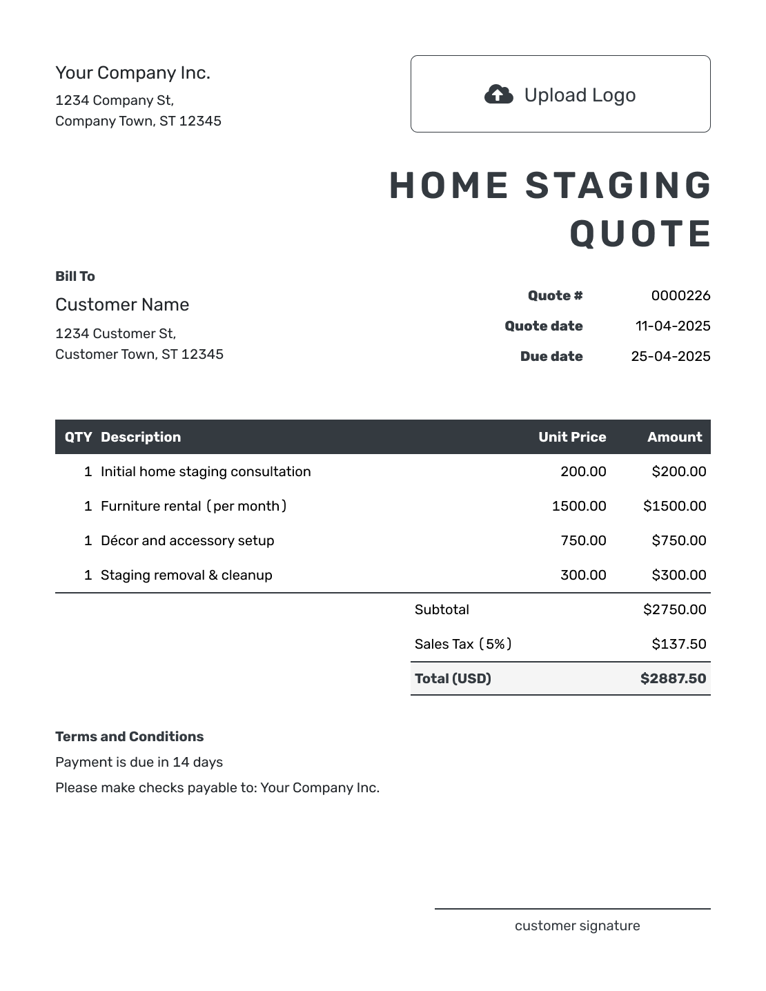 Editable Home Staging Quote Template