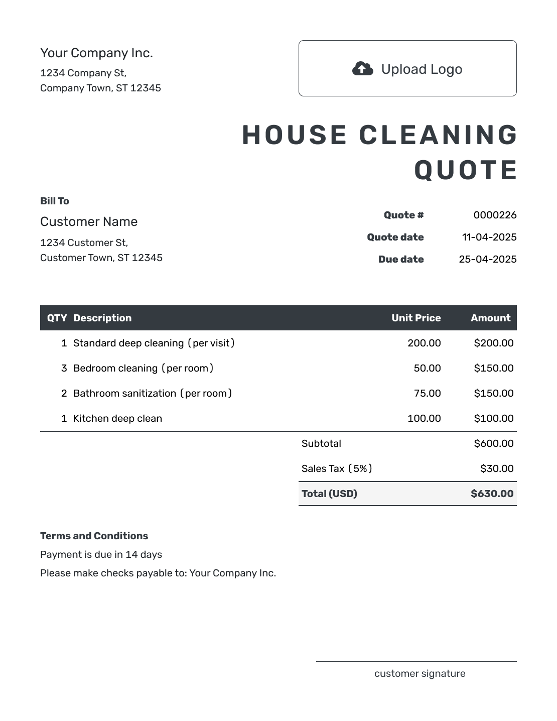 Editable House Cleaning Quote Template